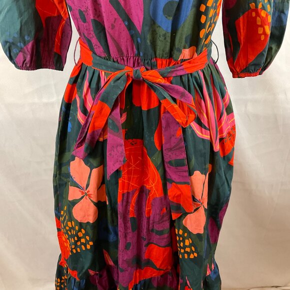 Maude Vivante Maxi Dress XS Half Sleeve Tie Waist Dark Green Pink Purple Red - Picture 5 of 15